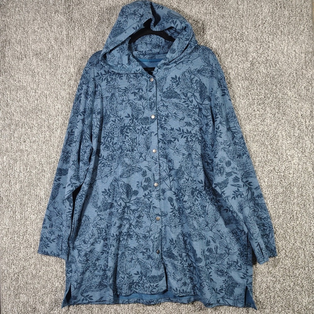Cuddl Duds Hooded Cardigan Blue Floral Paisley Snap Front Women 3X Loungewear